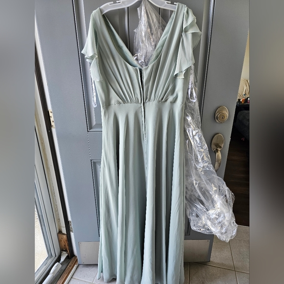 Dusty sage, floor length, flutter sleeve, chiffon, braidsmaid, dress - Picture 3 of 5